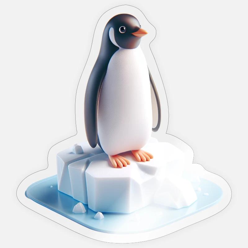Pinguin auf Eisblock 3D Sticker Größe S (10 x 10 cm)
