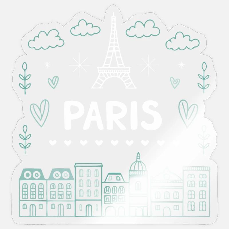 Doodle Paris Tour Eiffel Cœurs - Sticker taille S (10 x 10 cm) - brillant transparent