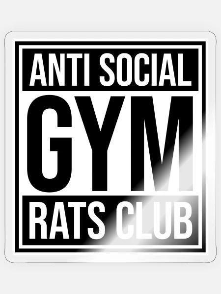 Anti Social Gym Rats Club Lustig Fitness Spruch - Sticker Größe S (10 x 10 cm) - Transparent glänzend