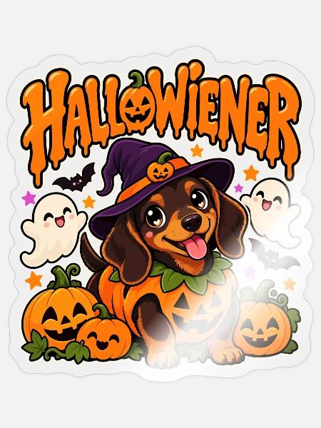 Hallowiener Dackel Halloween - Sticker Größe S (10 x 10 cm) - Transparent glänzend