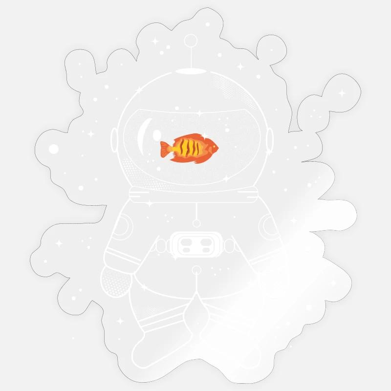 Astronaute avec un poisson rouge - Sticker taille S (10 x 10 cm) - brillant transparent