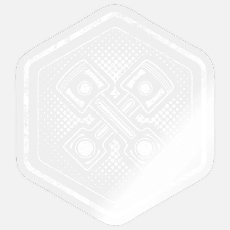 Hexagone à la mode avec piston croisé - Sticker taille S (10 x 10 cm) - brillant transparent