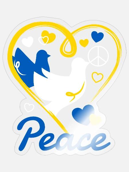 Ukrainische Friedenstaube mit Peacezeichen - Sticker Größe S (10 x 10 cm) - Transparent glänzend