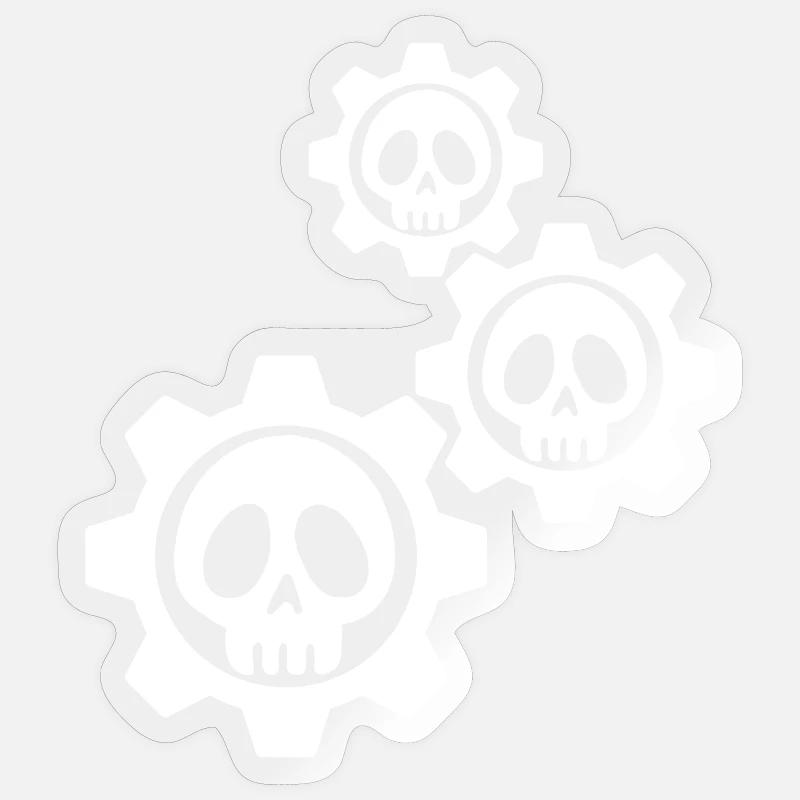 Crânes et engrenages blancs - Sticker taille S (10 x 10 cm) - brillant transparent
