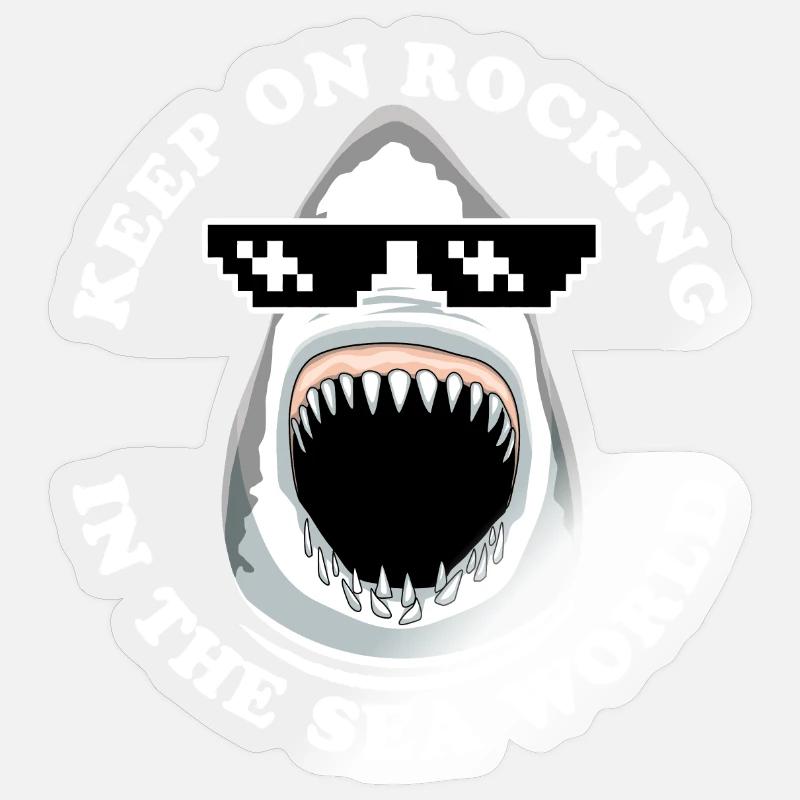 Requin Avec Lunettes De Soleil - Sticker taille S (10 x 10 cm) - brillant transparent