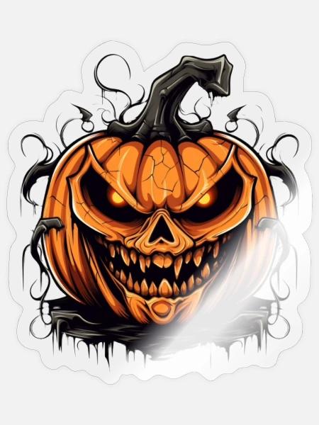 Gruselige Kürbismaske mit Dämonenblick - Sticker Größe S (10 x 10 cm) - Transparent glänzend