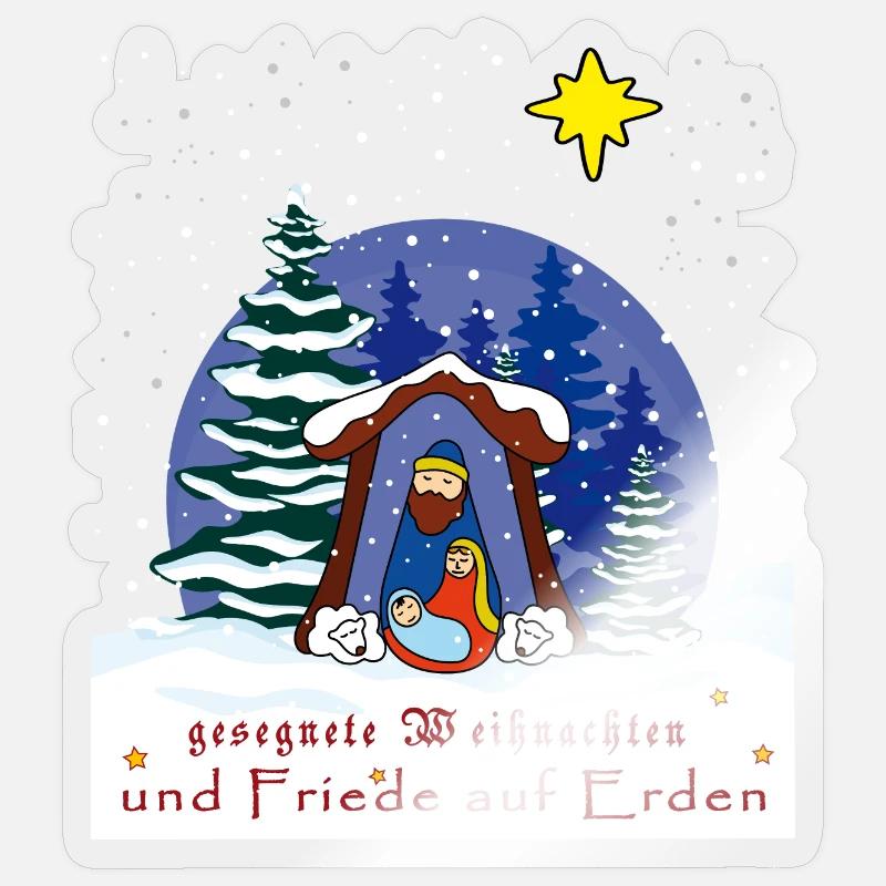 gesegnete Weihnachten, Weihnachtskrippe - Sticker Größe S (10 x 10 cm) - Transparent glänzend