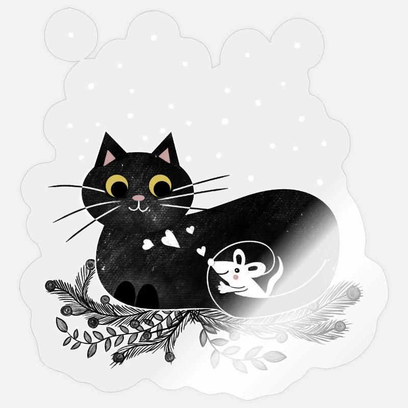 Cat Mouse Winter Illustration - Sticker size S (10 x 10 cm) - transparent glossy