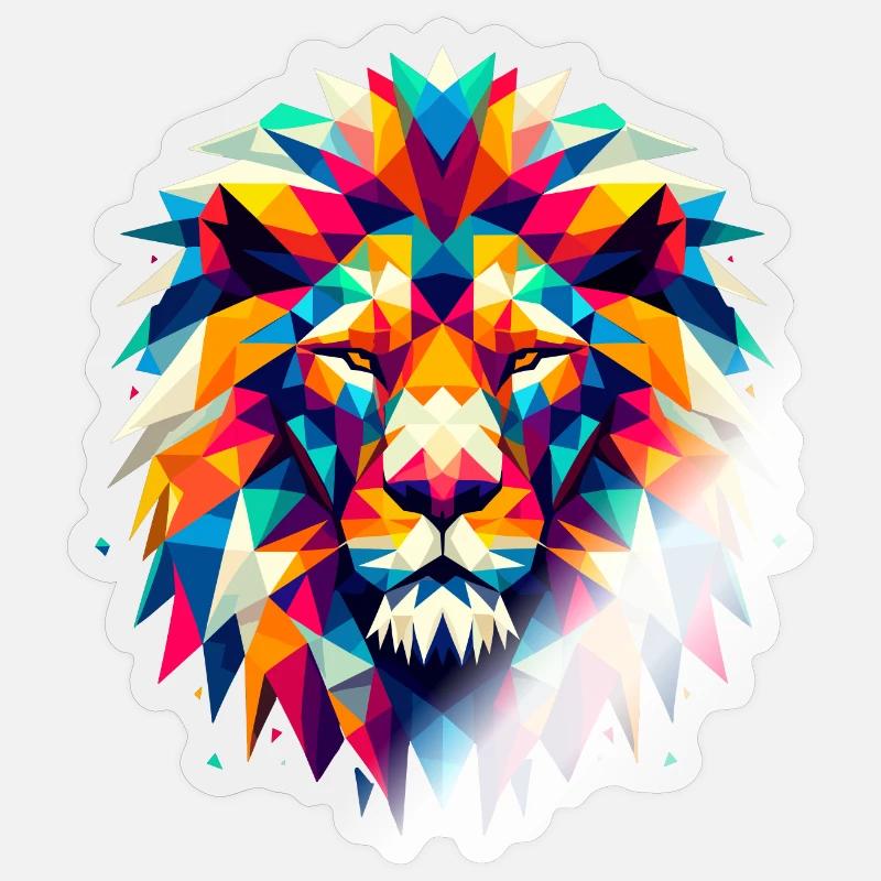 Löwe geometrisch bunt Geschenk - Sticker Größe S (10 x 10 cm) - Transparent glänzend