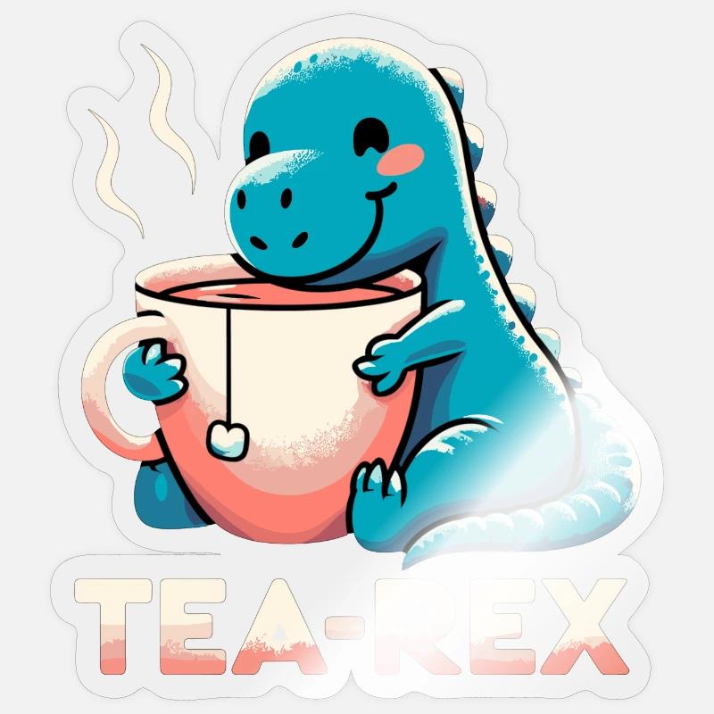 Tee Rex Tee-Rex Teetrinker Geschenk - Sticker Größe S (10 x 10 cm) - Transparent glänzend
