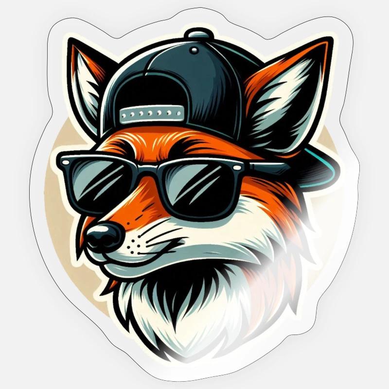 Fuchs mit Sonnenbrille und Cap - Sticker Größe S (10 x 10 cm) - Transparent glänzend