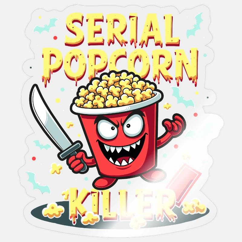 Fun "Serial Popcorn Killer" theme - Sticker size S (10 x 10 cm) - transparent glossy