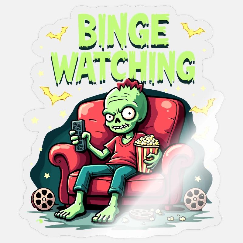 Fun "Binge Watching Zombie" design Sticker size S (10 x 10 cm)