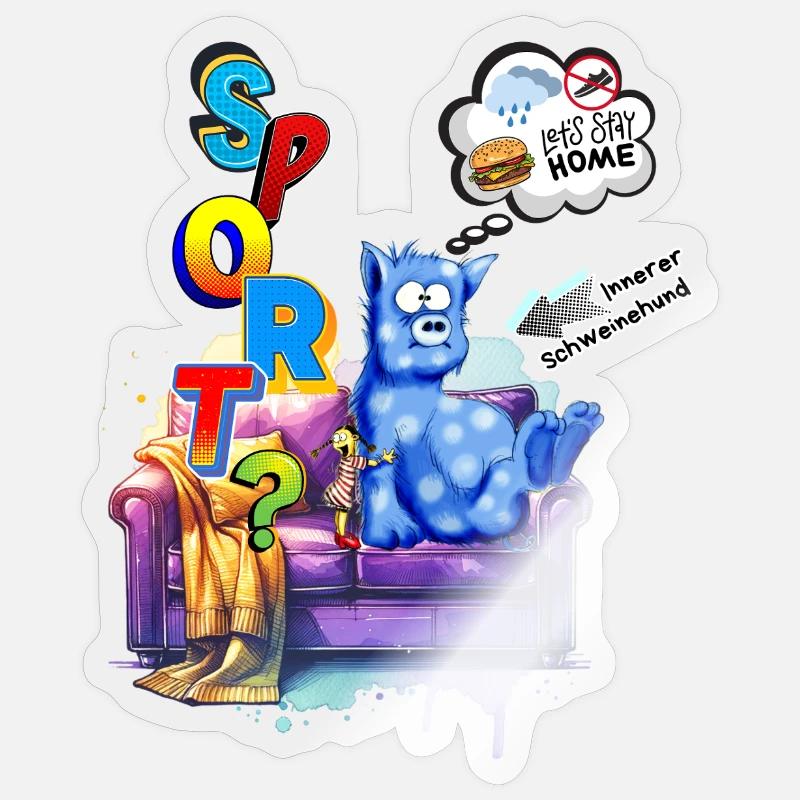 Besiege den inneren Schweinhund. Sport oder Sofa? Sticker Größe S (10 x 10 cm)