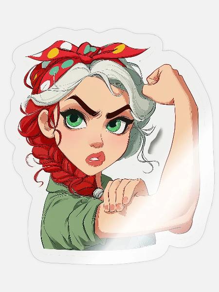 Powerfrau RosieStil Cartoon - Sticker Größe S (10 x 10 cm) - Transparent glänzend