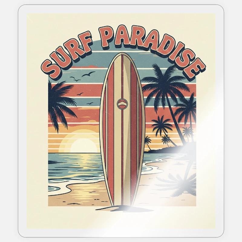 Surf Paradise Retro Design - Sticker size S (10 x 10 cm) - transparent glossy