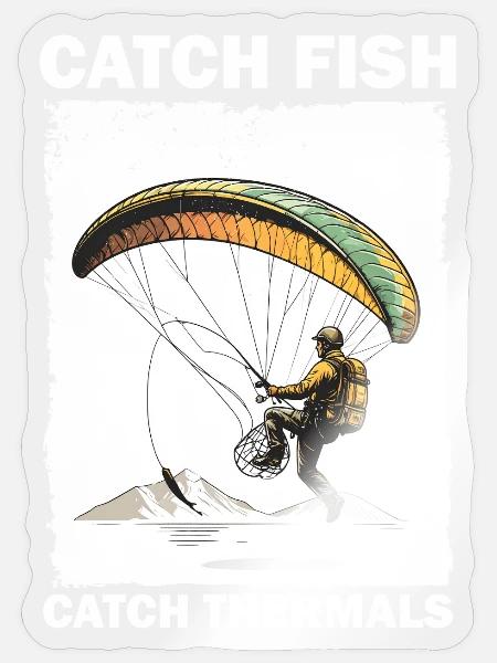Fischfang mit Paraglider und Thermals - Sticker Größe S (10 x 10 cm) - Transparent glänzend