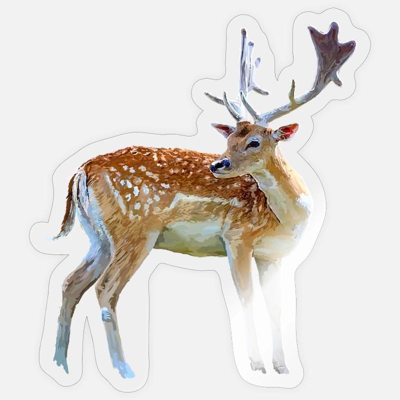 Cerf aquarelle avec bois - Sticker taille S (10 x 10 cm) - brillant transparent