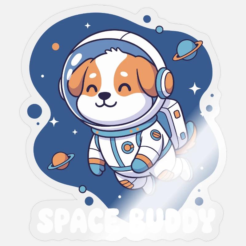 Chien astronaute compagnon de l’espace - Sticker taille S (10 x 10 cm) - brillant transparent