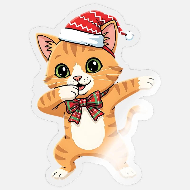 Danse drôle de Noël avec chat et dabbing. - Sticker taille S (10 x 10 cm) - brillant transparent