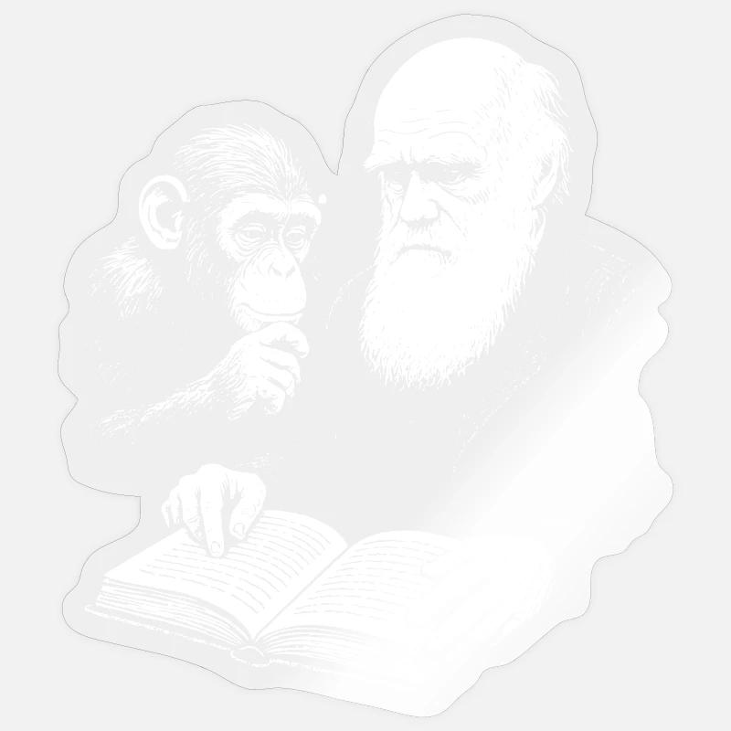 Charles Darwin étudie avec Monkey - Sticker taille S (10 x 10 cm) - brillant transparent