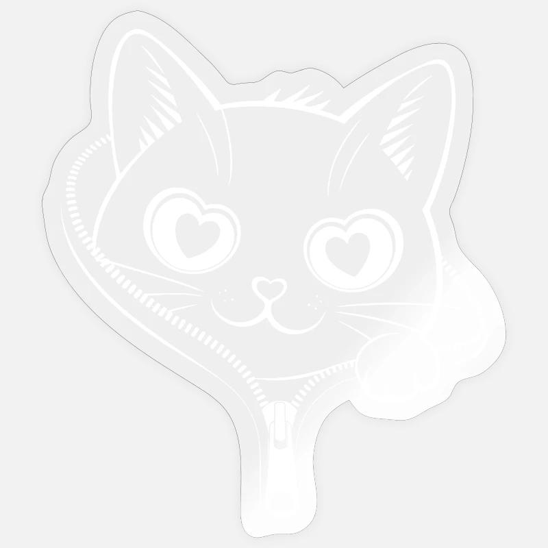 Sød kiggende lynlåskat - Kawaii Hjerteøjne Mis - Sticker størrelse S (10 x 10 cm) - gennemsigtig blank