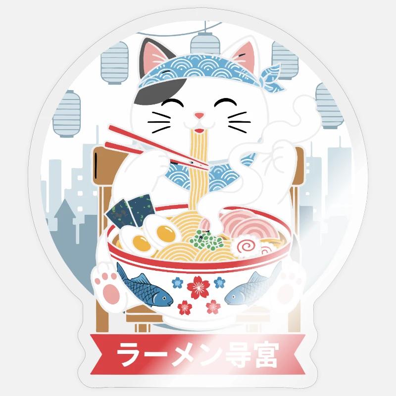 Neko Ramen Feast - Sticker size S (10 x 10 cm) - transparent glossy