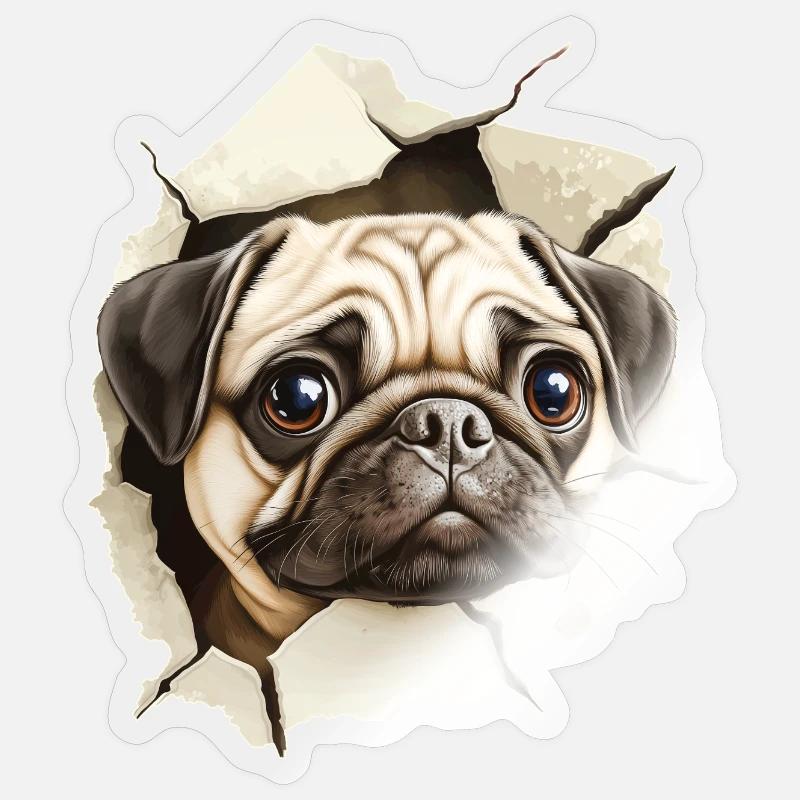Mops - Sticker Größe S (10 x 10 cm) - Transparent glänzend