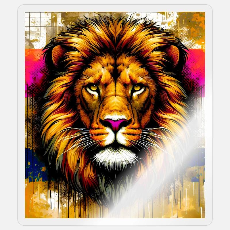 lion - Sticker taille S (10 x 10 cm) - brillant transparent