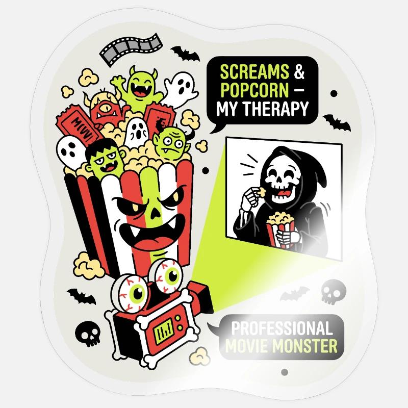 Popcorn Monster Therapy - Sticker size S (10 x 10 cm) - transparent glossy