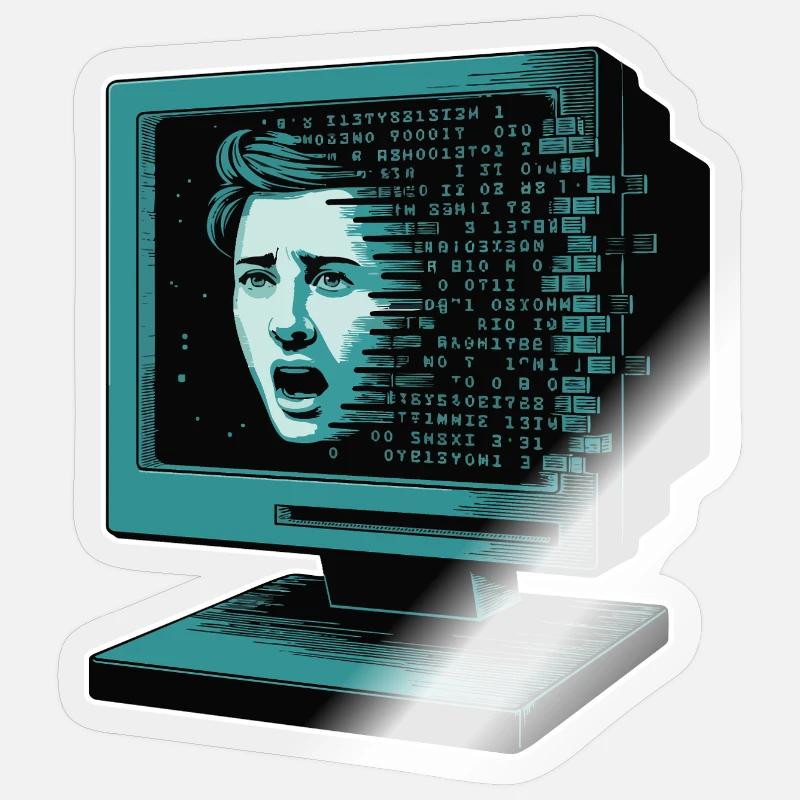 Retro-Computer Schrecken-  Retroglitch KI Sticker Größe S (10 x 10 cm)