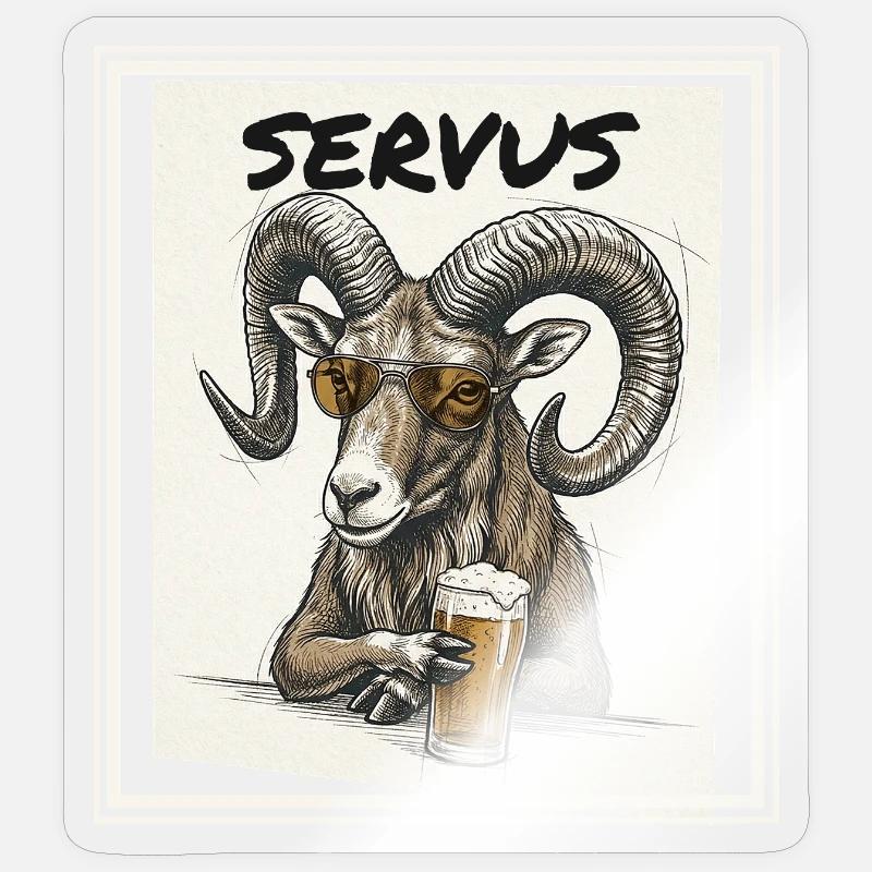 Beer mouflon - Sticker size S (10 x 10 cm) - transparent glossy