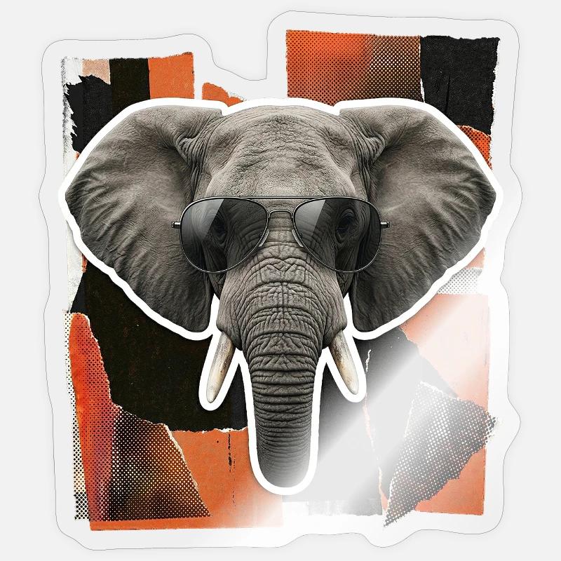 Elephant Sunglasses Risography - Sticker size S (10 x 10 cm) - transparent glossy