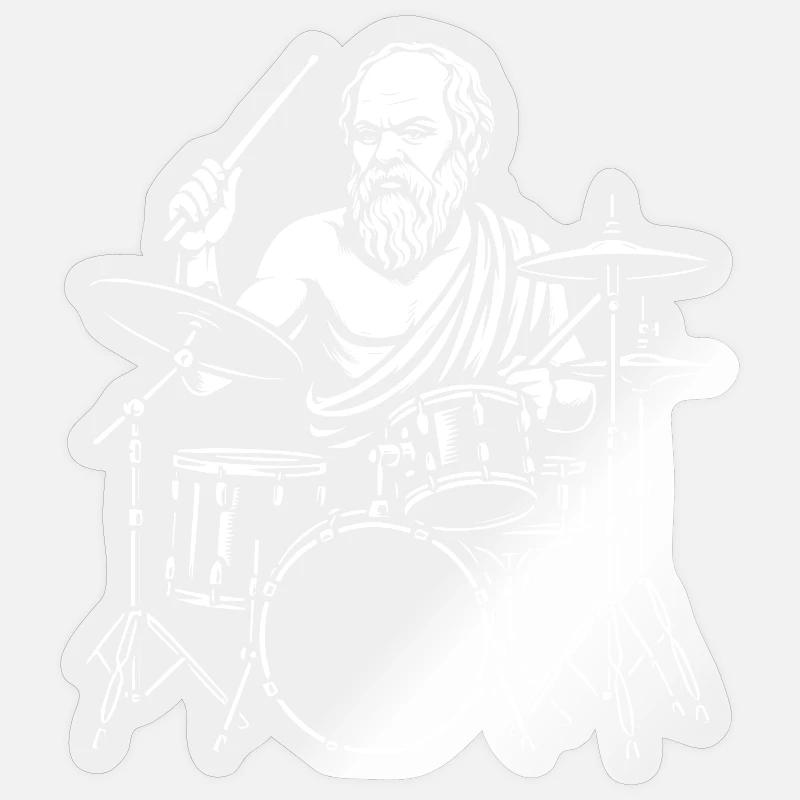 Ancient Socrates  Drummer Line Art - Sticker size S (10 x 10 cm) - transparent glossy