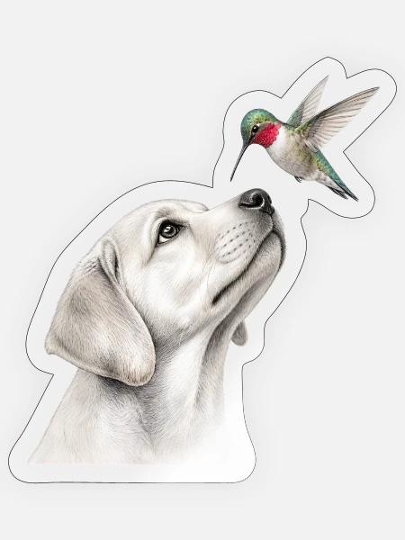 Labrador Kolibri Bleistift Hunde Motiv - Sticker Größe S (10 x 10 cm) - Transparent glänzend