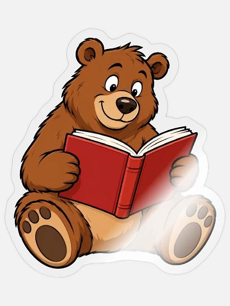 Süßer Teddybär liest ein Buch - Sticker Größe S (10 x 10 cm) - Transparent glänzend