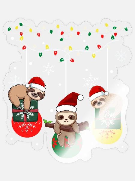 Faultier-Weihnachten - Sticker Größe S (10 x 10 cm) - Transparent glänzend
