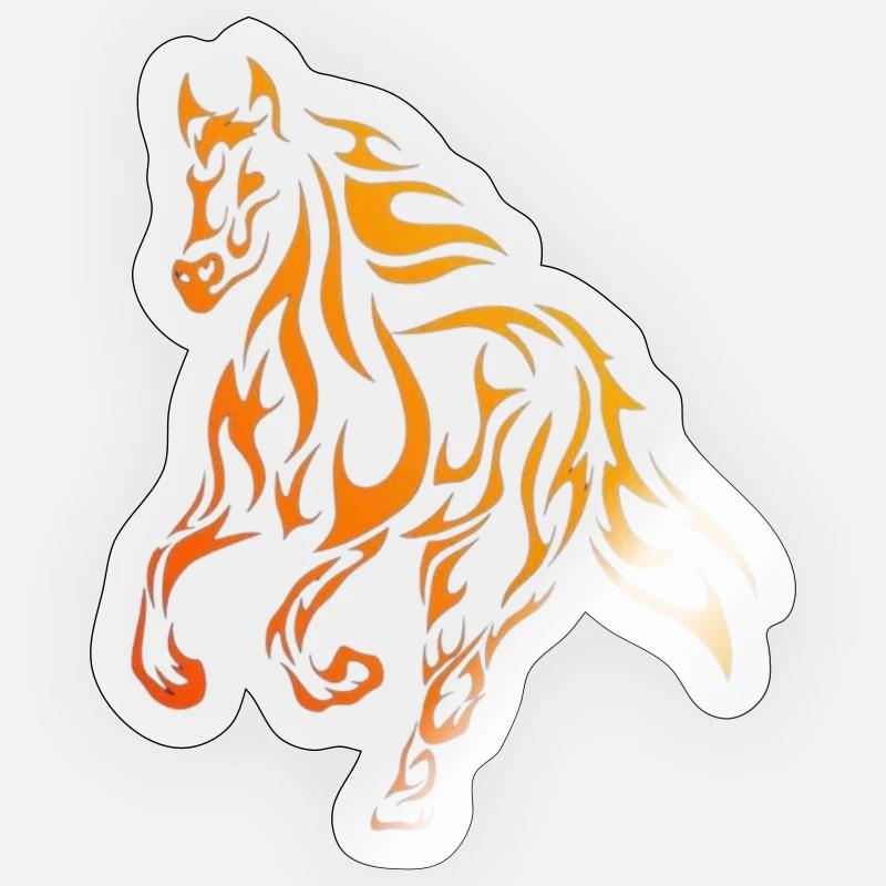 Dessin en ligne de cheval de flamme - Sticker taille S (10 x 10 cm) - brillant transparent