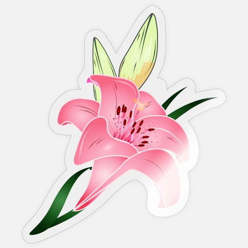 fleur de lys rose avec deux bourgeons Sticker taille S (10 x 10 cm)