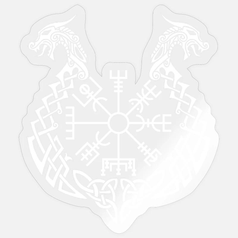 Weißer Drache und Wikingerkompass Sticker Größe S (10 x 10 cm)