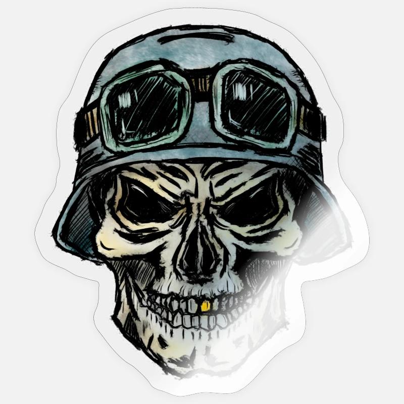 Crazy Biker skull with helmet - Sticker size S (10 x 10 cm) - transparent glossy
