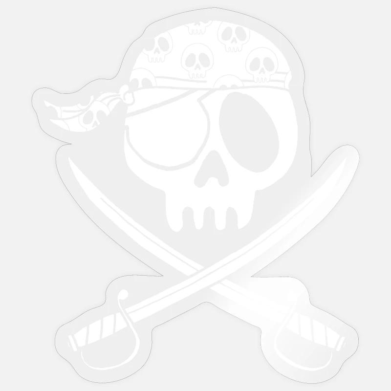White pirate skull - Sticker size S (10 x 10 cm) - transparent glossy