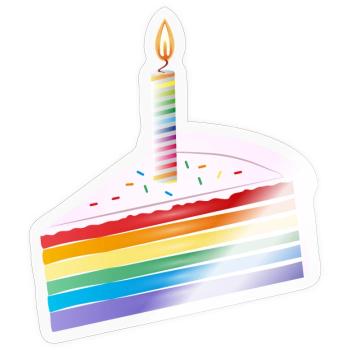 Stück Regenbogen Kuchen mit Geburtstagskerze - Sticker Größe S (10 x 10 cm) - Transparent glänzend - Vorne