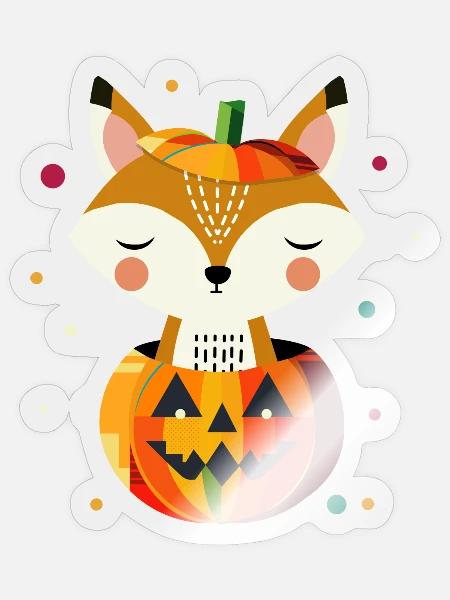 Fuchs im Kürbis mit Hexenhut - Sticker Größe S (10 x 10 cm) - Transparent glänzend