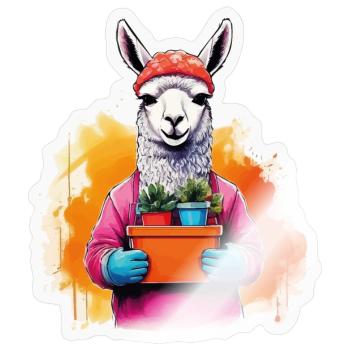 Lama mit Blumen im Topf - Sticker Größe S (10 x 10 cm) - Transparent glänzend - Vorne