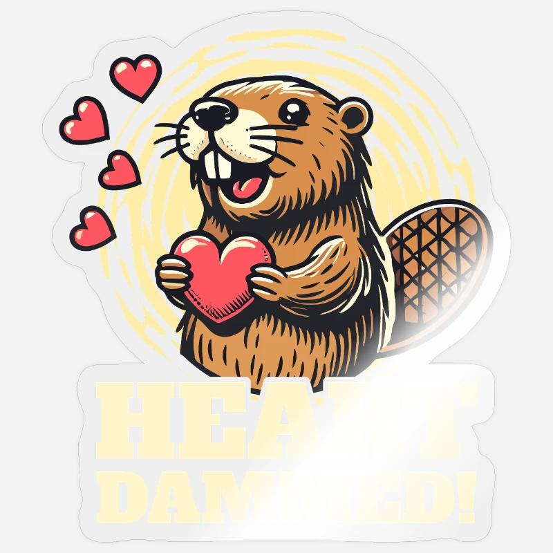 Coeur damné - Mignon design de castor pour la Saint-Valentin Sticker taille S (10 x 10 cm)