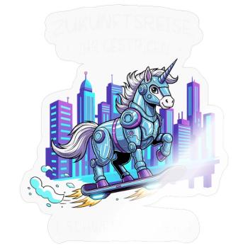 Cyber-Einhorn-Reise - Sticker Größe S (10 x 10 cm) - Transparent glänzend - Vorne
