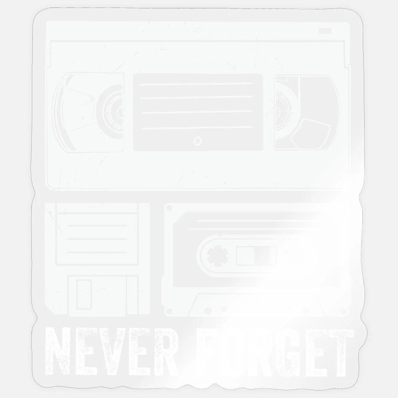 Vintage Cassette Tape Never Forget - Sticker Größe S (10 x 10 cm) - Transparent glänzend
