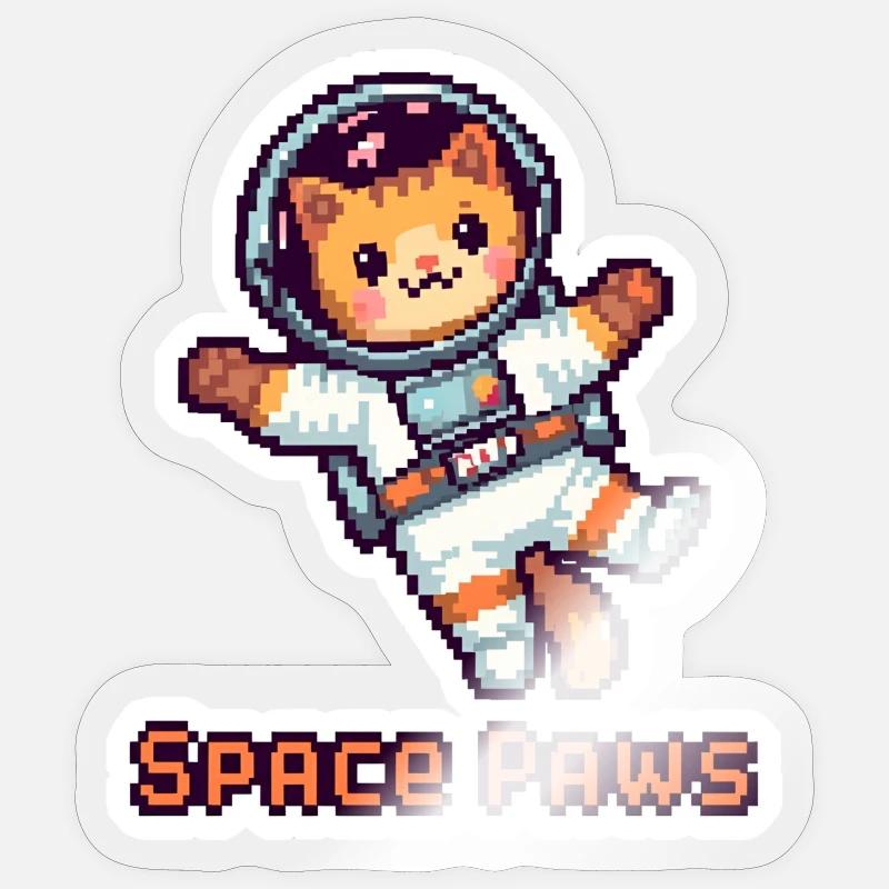 Space Paws - Autocollant d’astronaute Pixel Cat Sticker taille S (10 x 10 cm)