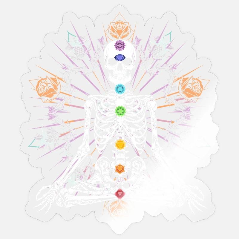 Skelett Chakra Gothic Meditation - Sticker Größe S (10 x 10 cm) - Transparent glänzend